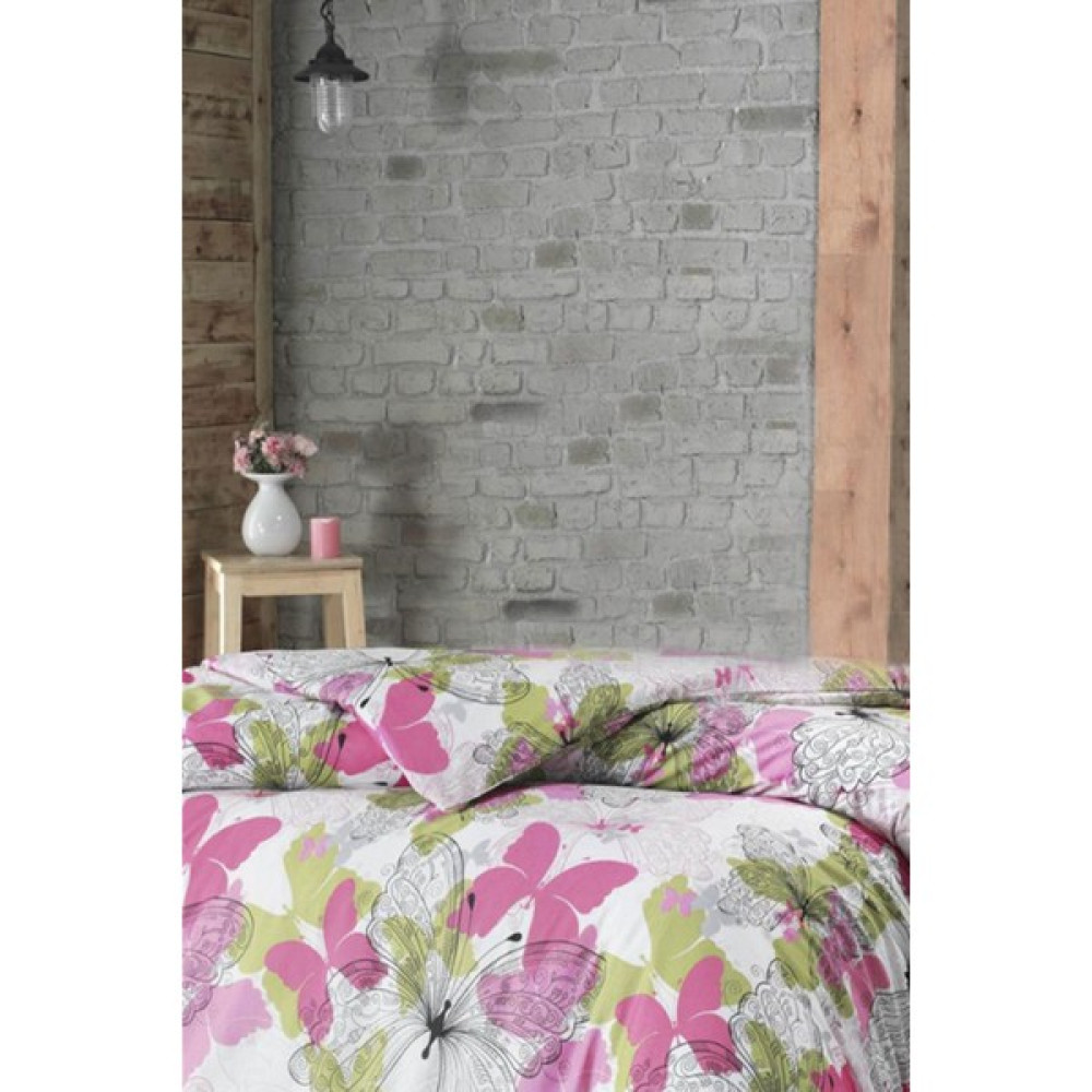 North Online Çift Kişilik Tek Nevresim Yorgan Kılıfı 200 x 220 cm - Pembe - Yeşil Nevresim Takımı Fiyatı