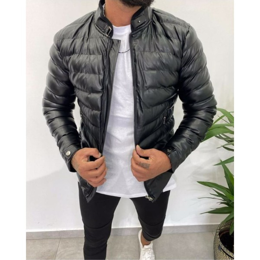 NorthFashion Erkek Siyah Slim Fit Içi Kürklü Su Geçirmez Iç Cepli Şişme Deri Ceket & Mont Erkek Mont Fiyatı