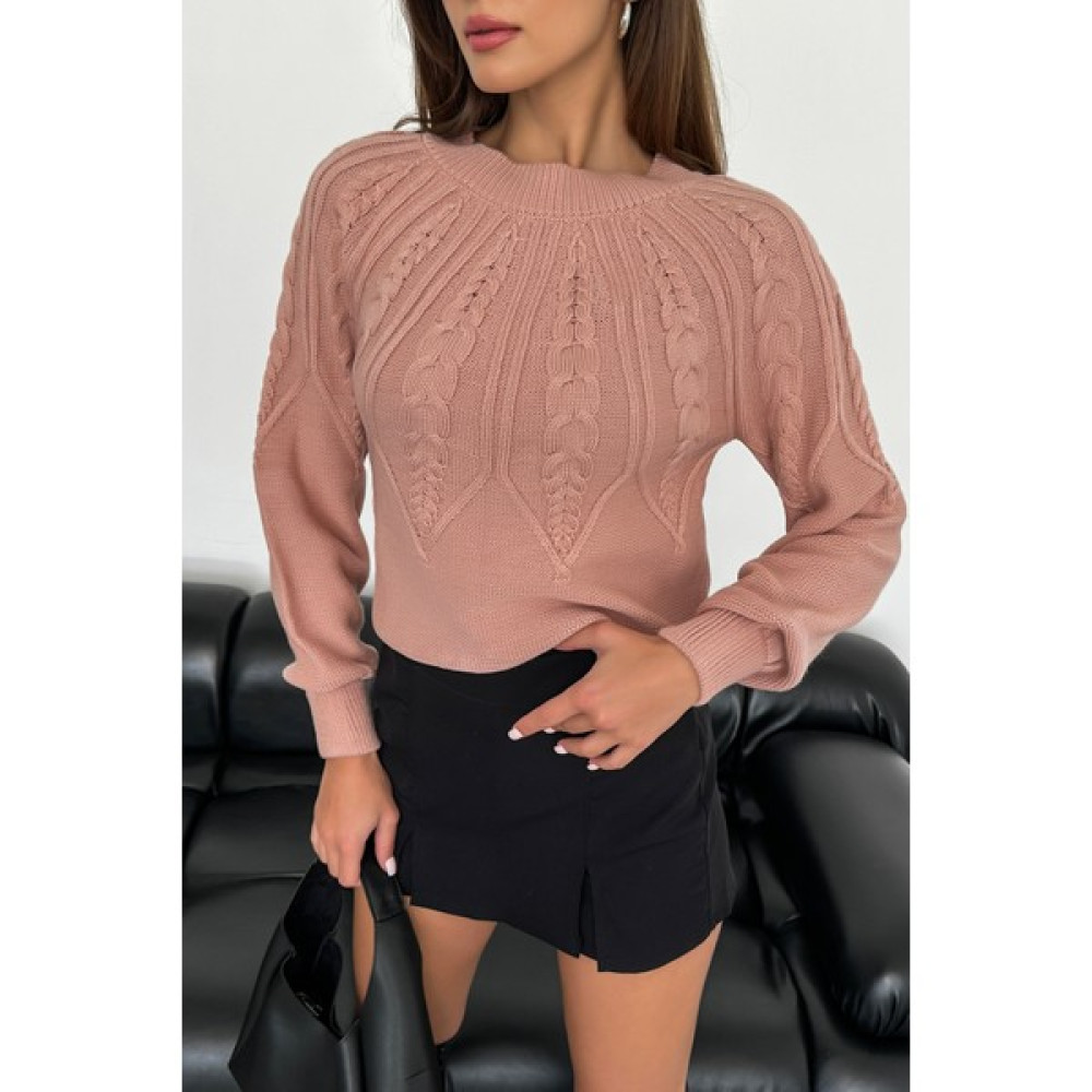Nosia Fashion Saç Örgü Desenli Pudra Renk Triko Kazak Bayan Kazak & Süveter & Triko Fiyatı