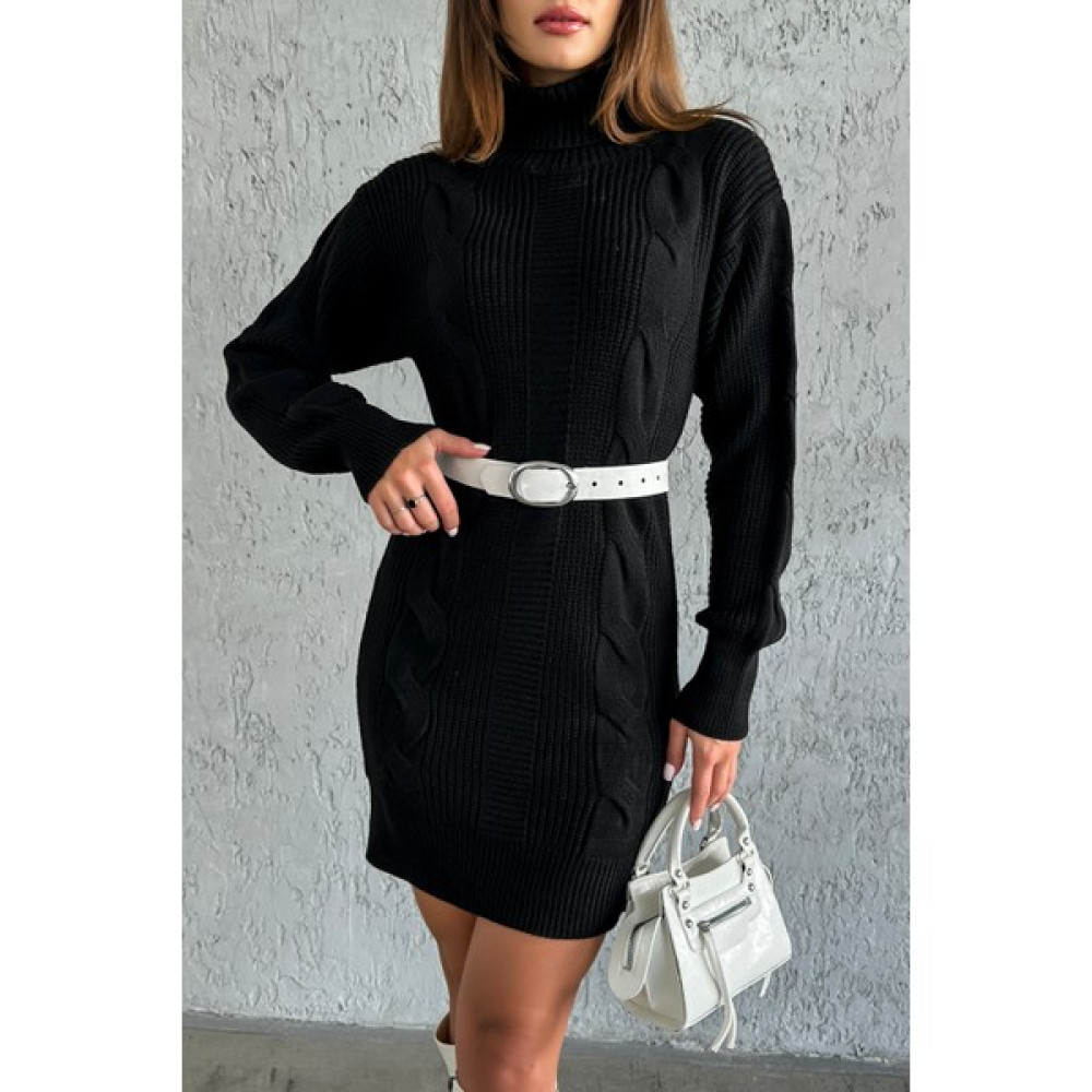 Nosia Fashion Triko Örme Desenli Siyah Mini Elbise Elbise Fiyatı