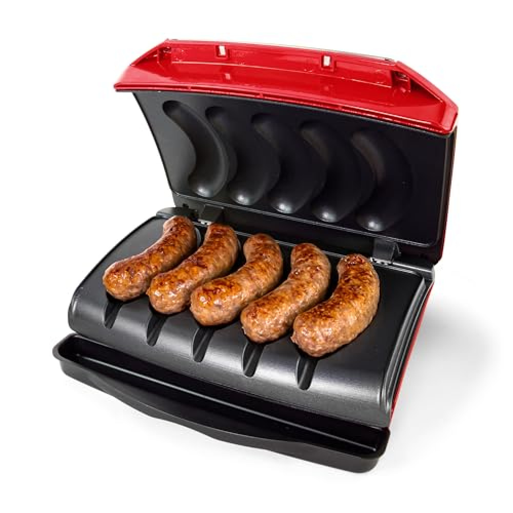 Nostalgia Game Day Sausage and Brat 5 Link Electric Grill with Oil Drip Tray, Carry Handle, and Cord Storage, Cooks Beef, Turkey, Chicken, Veggie Sausages, or Hot Dogs Grill and Barbecue Fiyatı