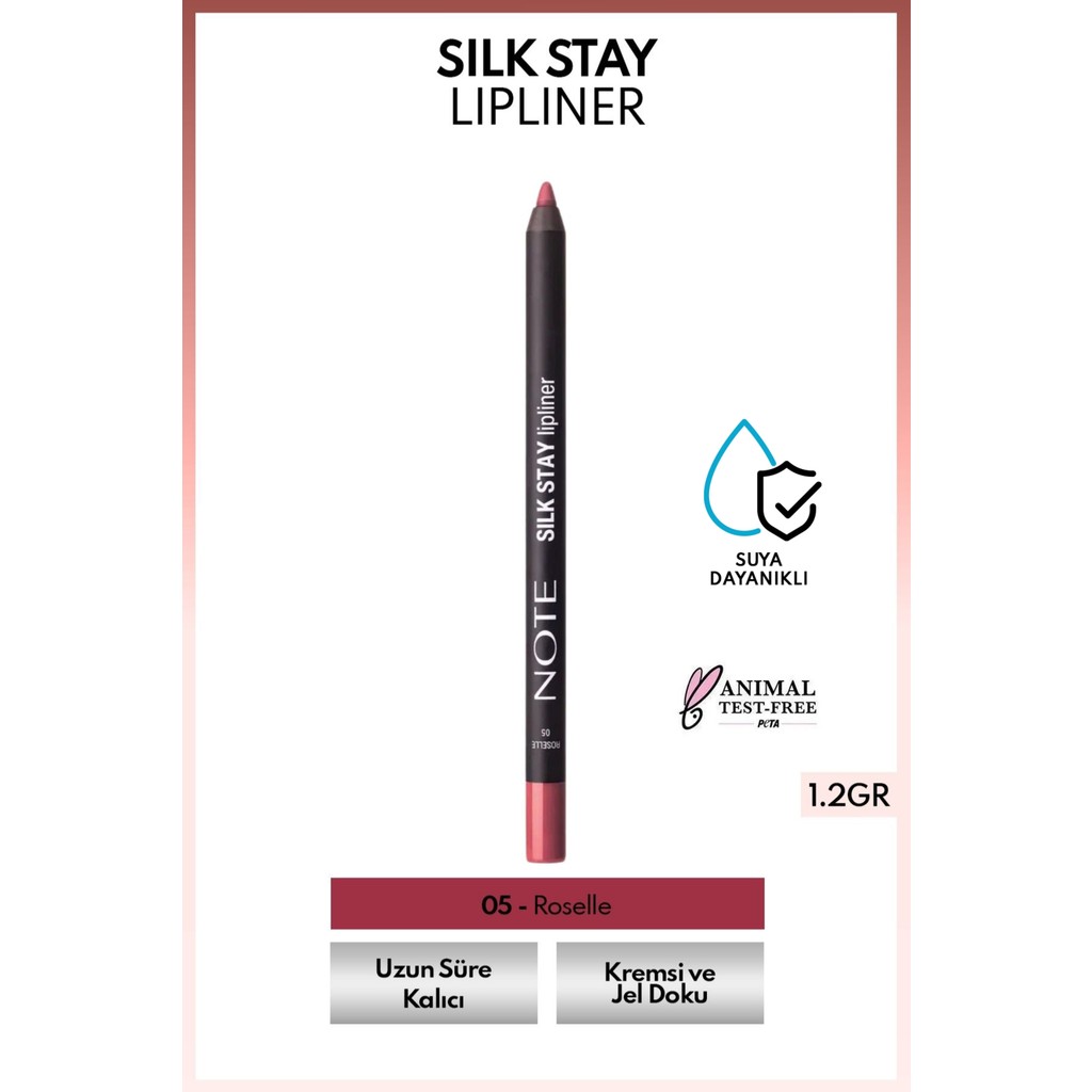 Note Cosmetics Silk Stay Lipliner Suya Dayanıklı Ipeksi Dudak Kalemi - 05 Roselle - Pembe Kalem & Yazı Gereçleri Fiyatı