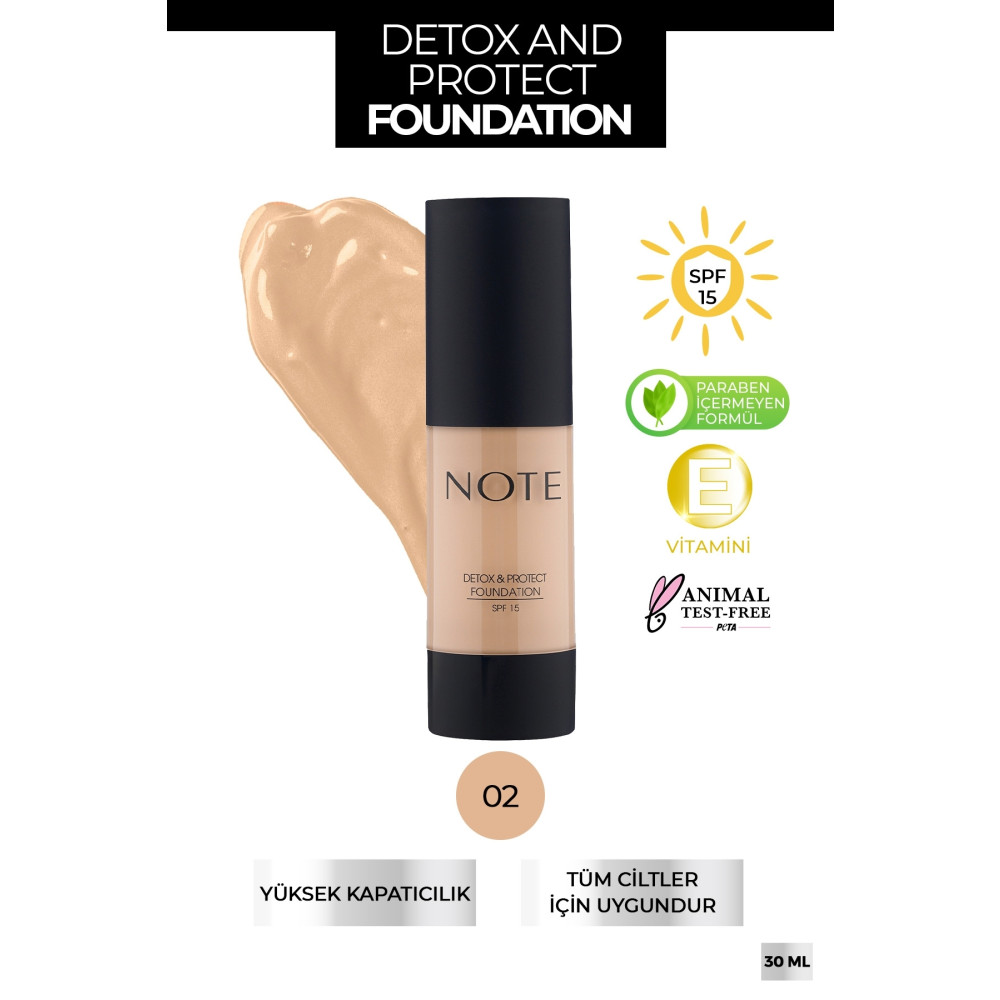 NOTE Detox & Protect Fondöten Canlandırıcı Etki 02 Natural Beige Fondötenler Fiyatı