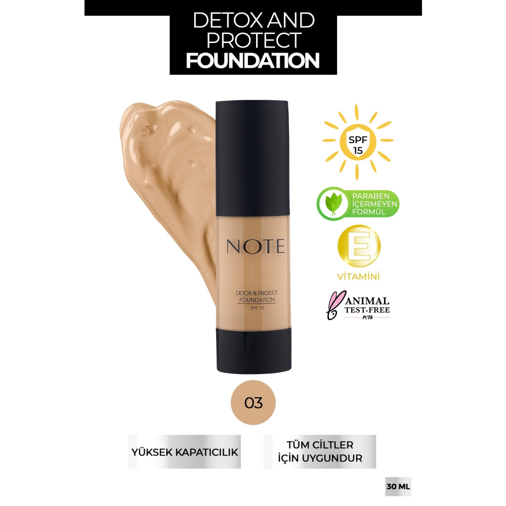 NOTE Detox & Protect Fondöten Canlandırıcı Etki 03 Medium Beige Fondötenler Fiyatı