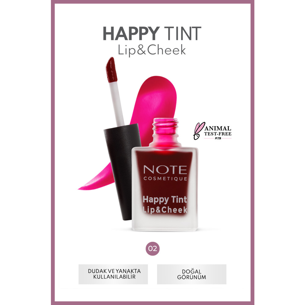 NOTE Happy Tint Lip & Cheek 02 Wild Cherry Dudak ve Yanak Renklendirici Likit Allık - Mor Allık Fiyatı