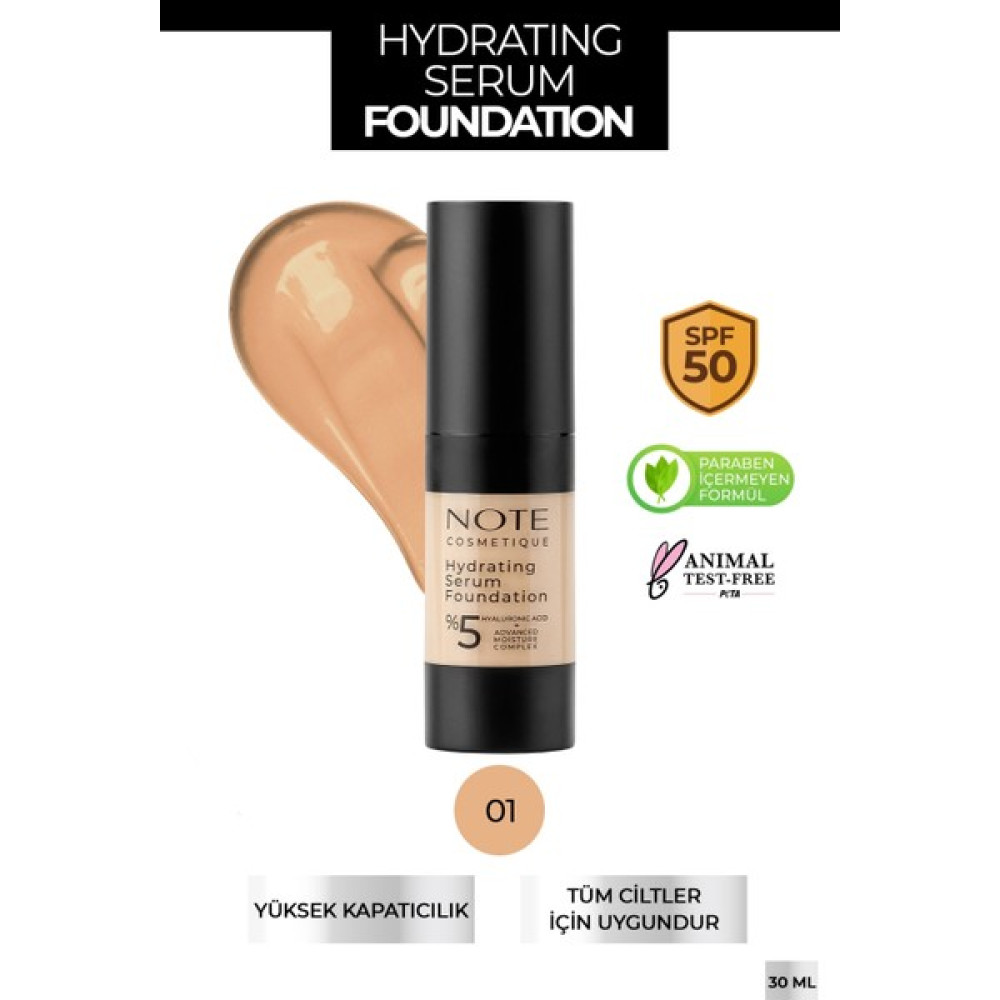 Note Hydrating Nemlendirici Etkili Hyaluronik Asitli SPF 50 Serum Fondöten 01 Fondötenler Fiyatı