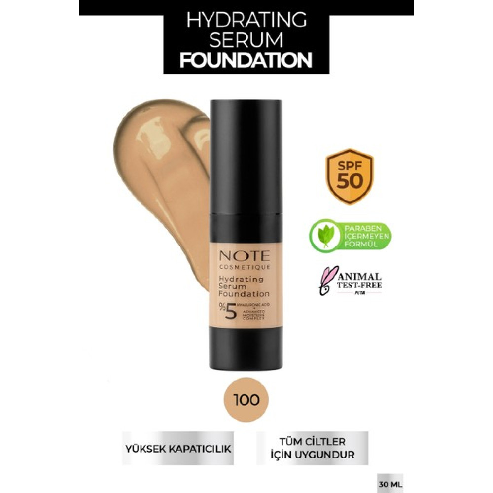 Note Hydrating Nemlendirici Etkili Hyaluronik Asitli SPF 50 Serum Fondöten 100 Fondötenler Fiyatı