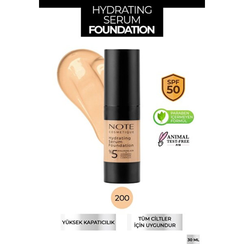 Note Hydrating Nemlendirici Etkili Hyaluronik Asitli SPF 50 Serum Fondöten 200 Fondötenler Fiyatı