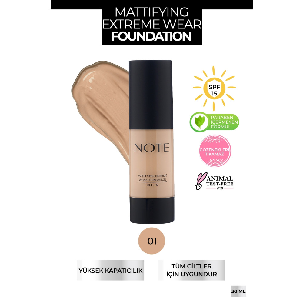 NOTE Mattifying Extreme Wear Fondöten Mat Bitiş 01 Beige Fondötenler Fiyatı