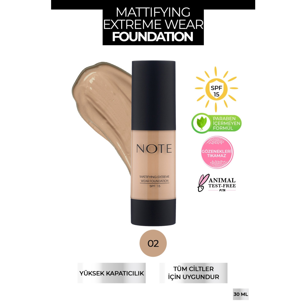 NOTE Mattifying Extreme Wear Fondöten Mat Bitiş 02 Natural Beige Fondötenler Fiyatı
