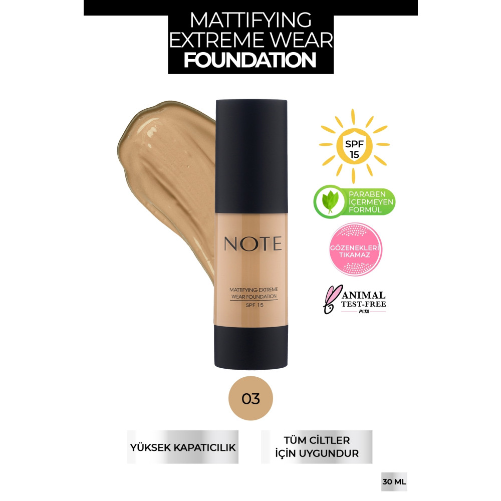 NOTE Mattifying Extreme Wear Fondöten Mat Bitiş 03 Medium Beige Fondötenler Fiyatı