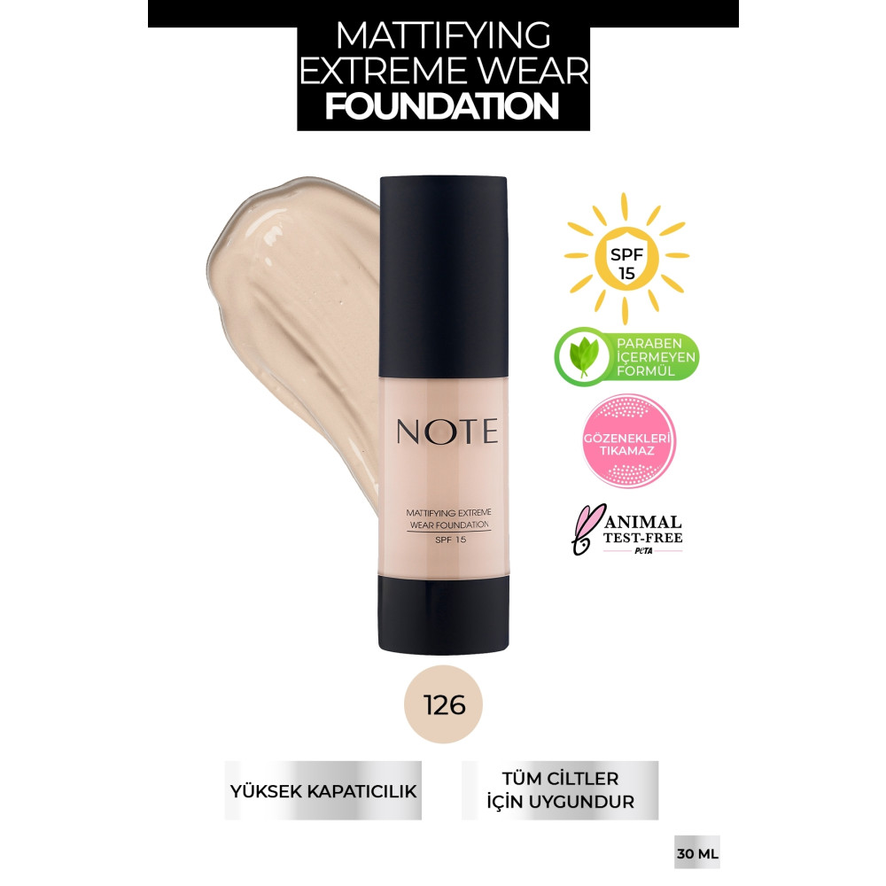 NOTE Mattifying Extreme Wear Fondöten Mat Bitiş 126 Nude Ivory Fondötenler Fiyatı