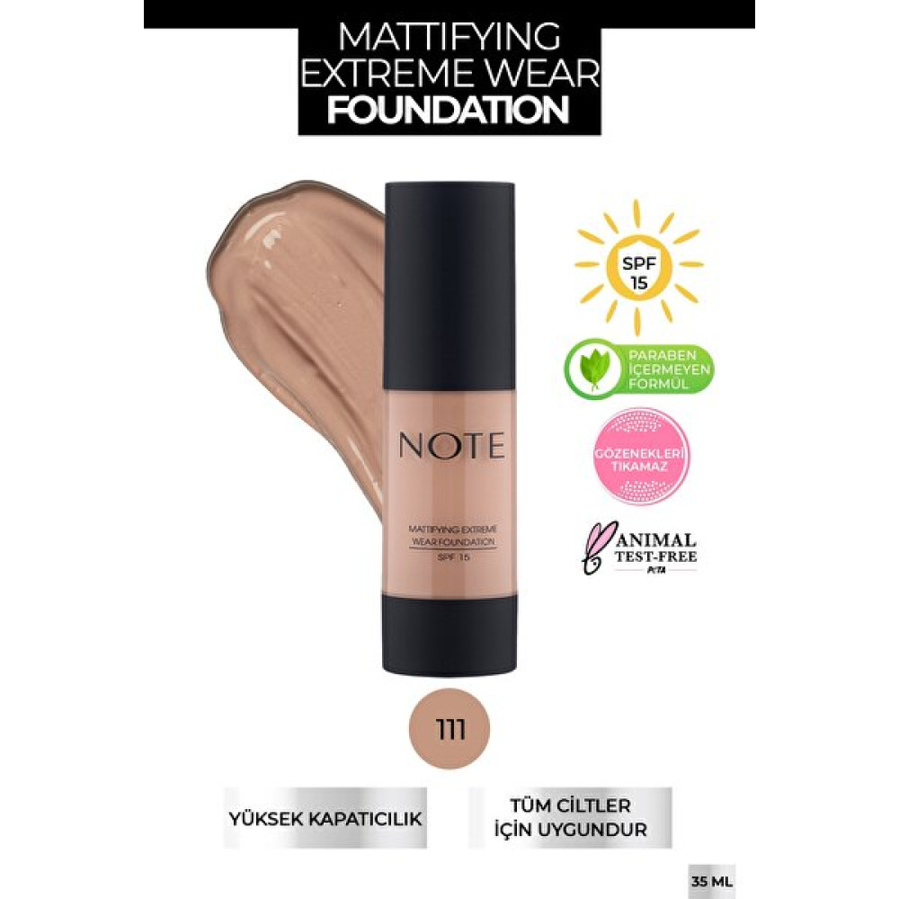Note Mattifying Extreme Wear Mat Bitişli SPF 15 Kapatıcı Fondöten 111 Fondötenler Fiyatı