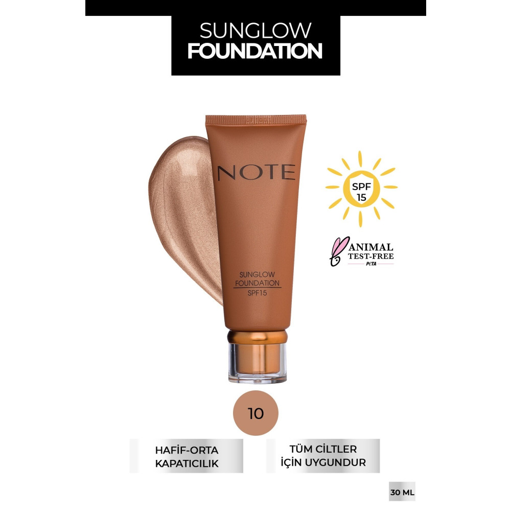 NOTE Sunglow Foundation Işıltılı Bronzlaştırıcı Fondöten 10 Fondötenler Fiyatı