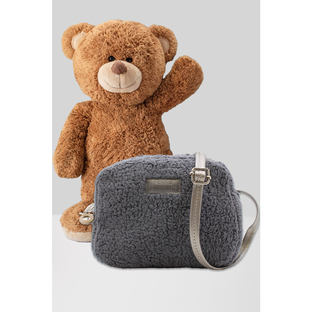 NOTHING Kadın Gri Kürklü Peluş Mini Urban Çapraz Omuz Çanta Unisex Çanta & Cüzdan ve Seyahat Çantaları Fiyatı