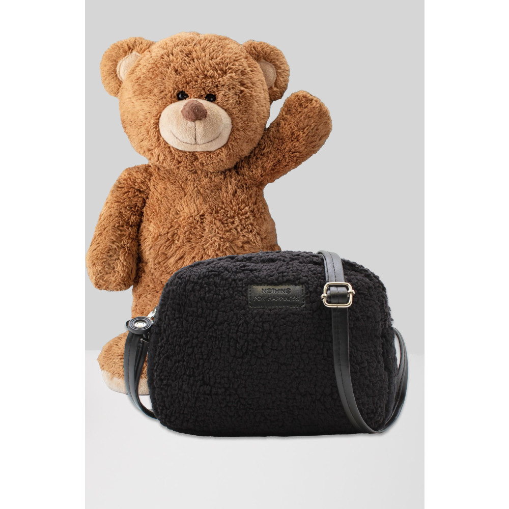 NOTHING Kadın Siyah Kürklü Peluş Mini Urban Çapraz Omuz Çanta Unisex Çanta & Cüzdan ve Seyahat Çantaları Fiyatı