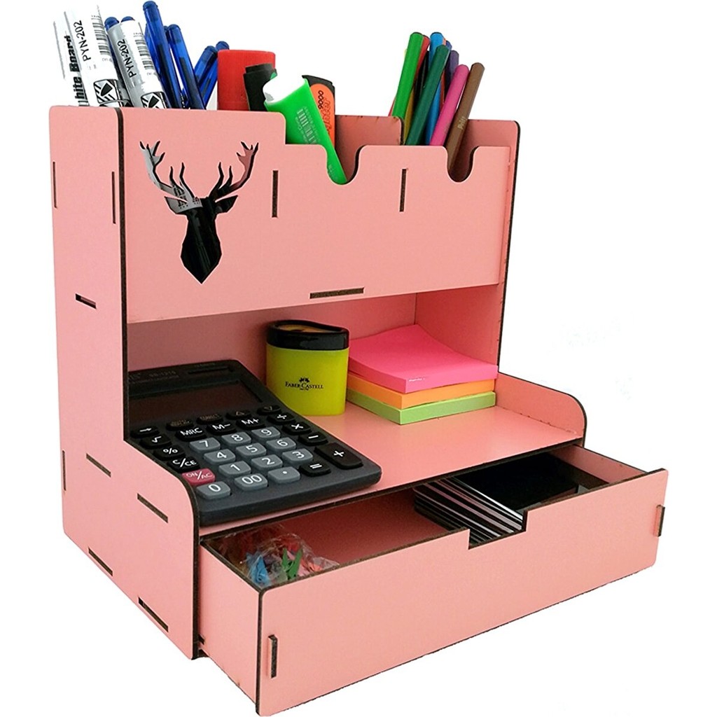 Notpa Ahşap Masaüstü Kalemlik ve Organizer Pembe 23x25x15 cm Geyik Desenli Çekmeceli Model Kalem & Yazı Gereçleri Fiyatı