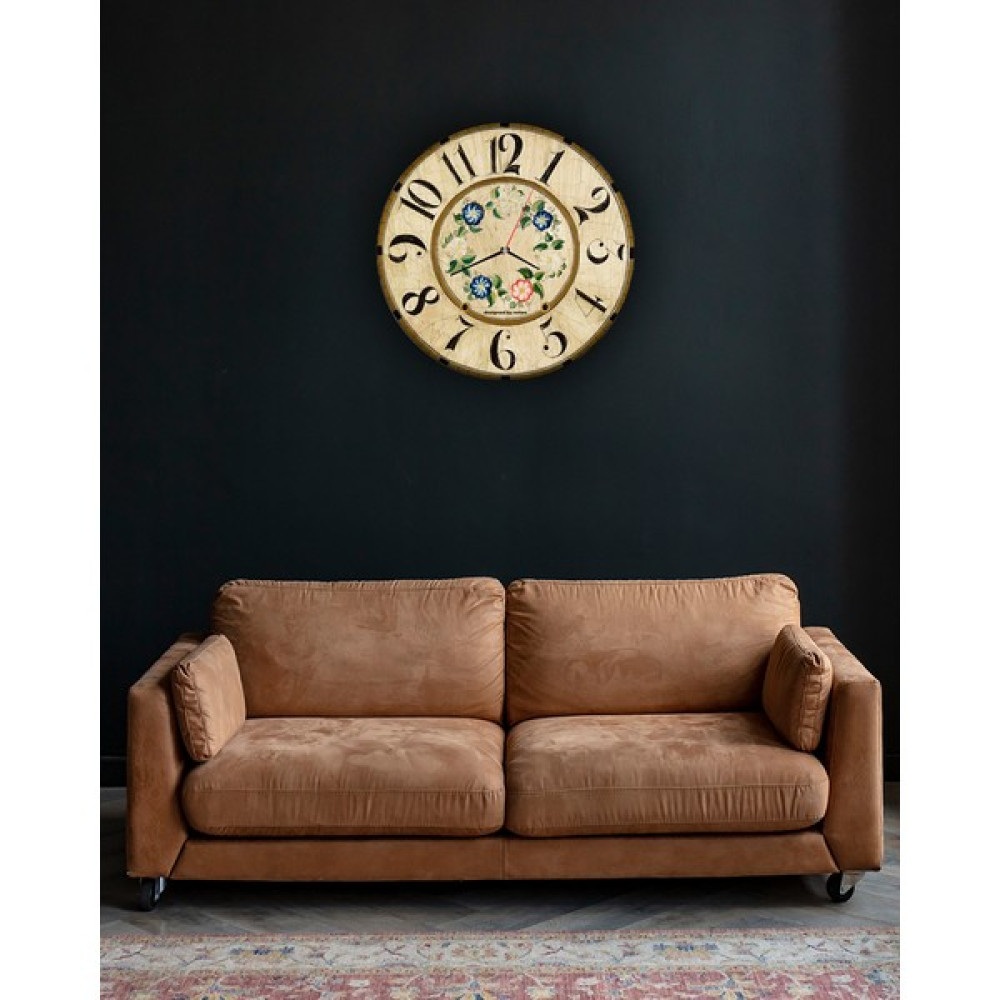 Notpa Aksesuar Retro Çiçekli Dekoratif Ahşap Duvar Saati 33X33 - Renkli Ofis Seti Fiyatı