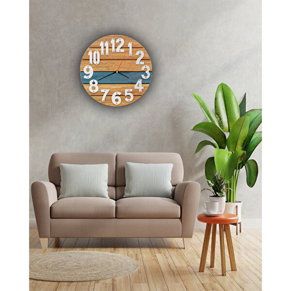 Notpa Aksesuar Tahta Tasarım Dekoratif Ahşap Duvar Saati 33X33 - Renkli - 34 x 26 cm Dekoratif Saat Fiyatı