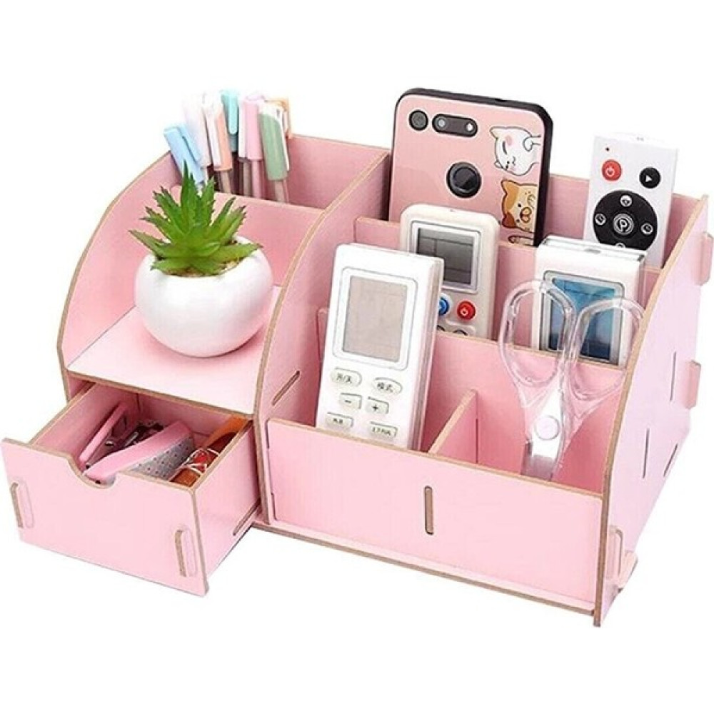 Notpa Pembe Çekmeceli Ahşap Masaüstü Kalemlik Kalem Kutusu Organizer - Açık Pembe - 1 Adet Kalemlik Fiyatı