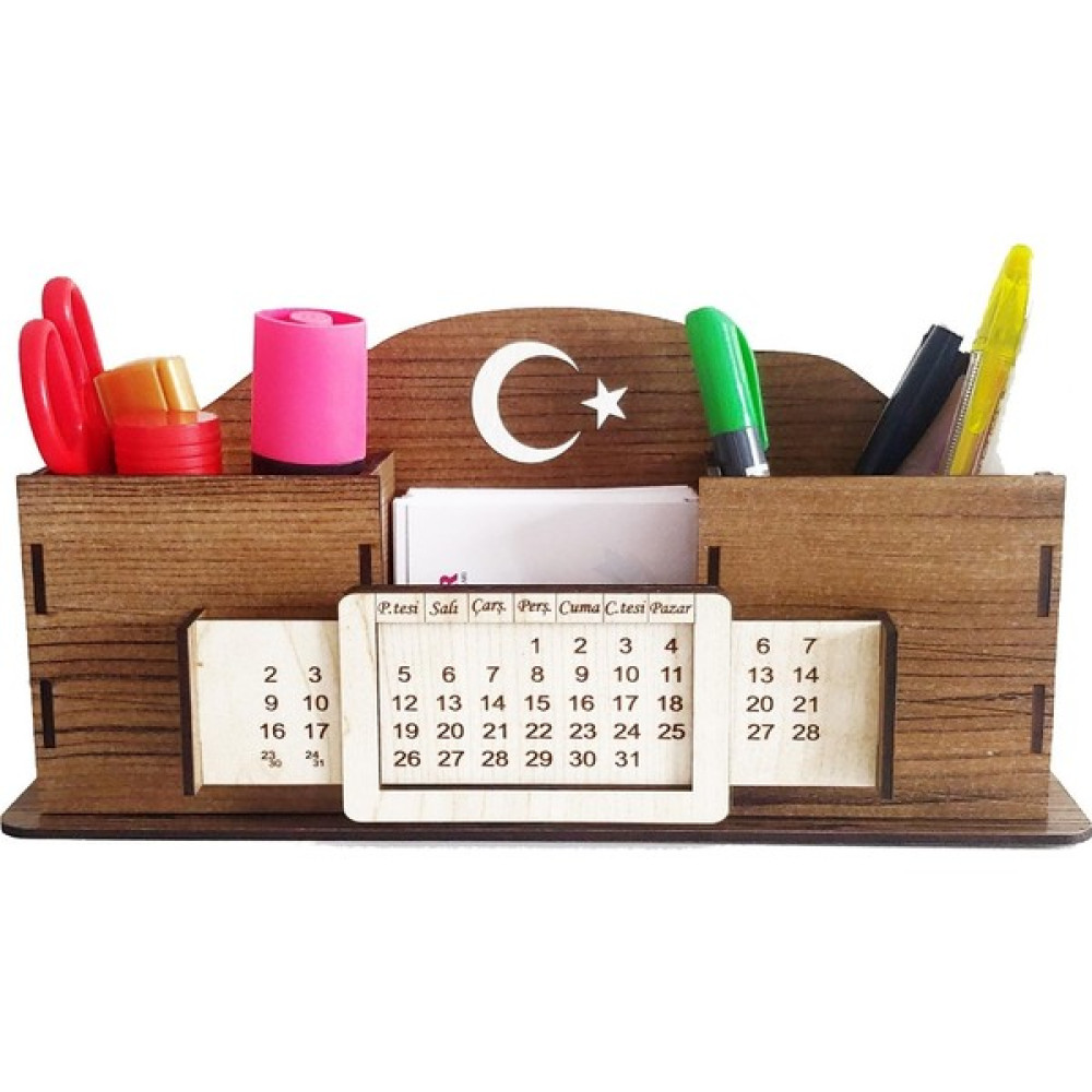 Notpa Takvimli Masaüstü Kalemlik Kalem Kutusu Organizer Ahşap Akasya Montajı Yapılmış Ürün Ofis Seti Fiyatı
