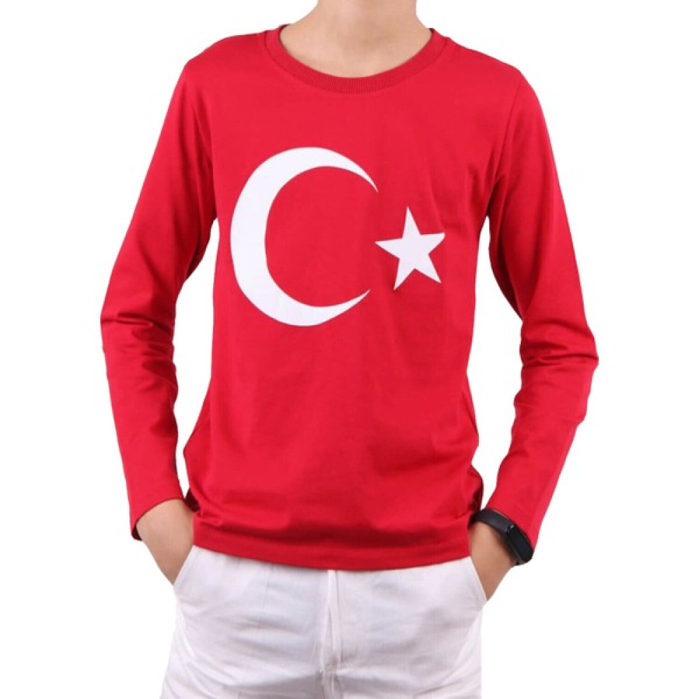 Notte Rossa Ay Yıldız Baskılı Uzun Kollu Kırmızı Çocuk T-Shirt Erkek Çocuk T-shirt Fiyatı