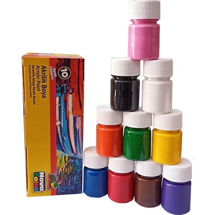 Nova Color Akrilik Boya 10 Renk 30 ml 1 Paket Akrilik Boya Seti 10 Lu Ahşap Tuval Taş Ağaç Boyamalar Için Idea Boyama Seti Akrilik Boya Fiyatı