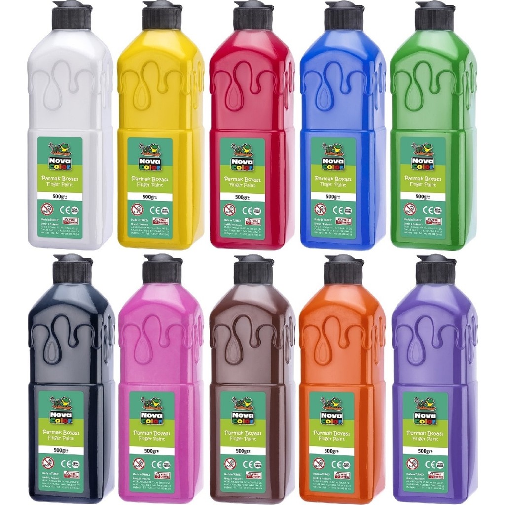 Nova Color Parmak Boyası - 10 Farklı Renk, 500 gr (Sarı, Turuncu, Mavi, Mor, Yeşil, Kırmızı, Pembe, Kahverengi, Beyaz, Siyah) Diğer Fiyatı