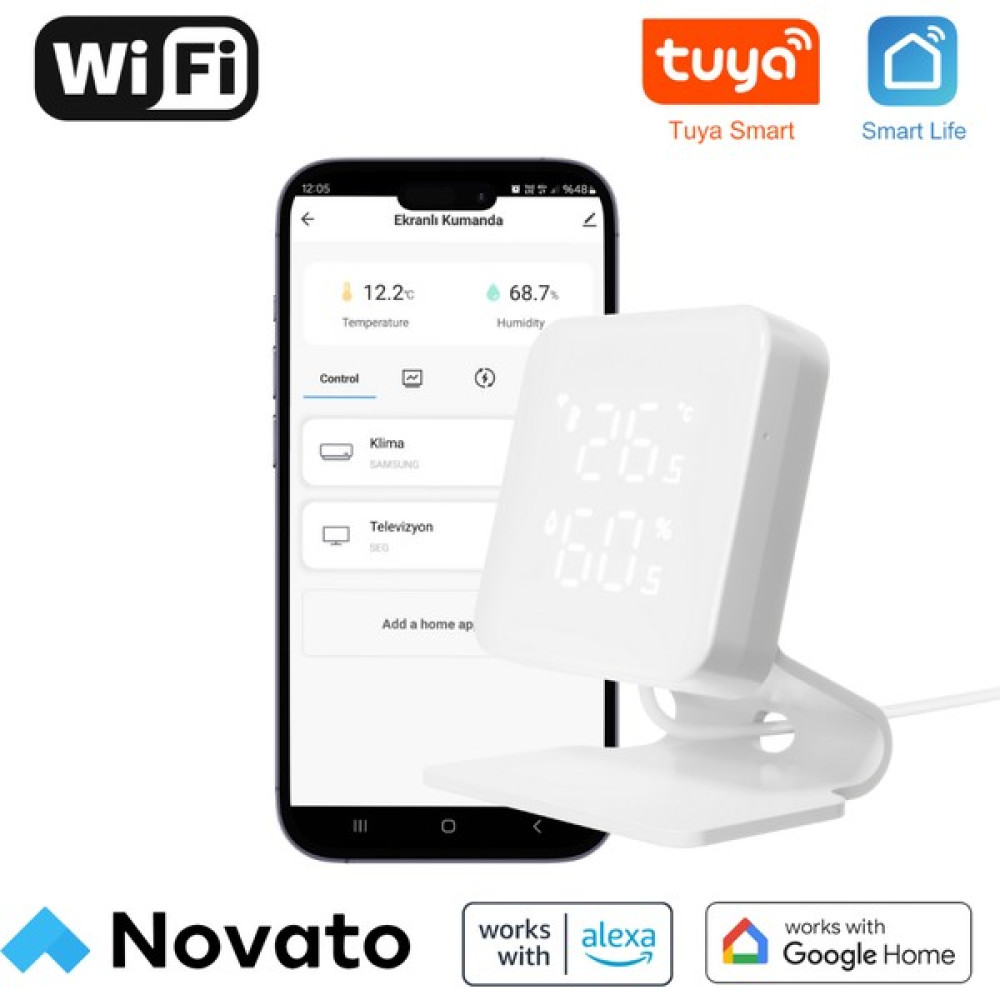 Novato Ekranlı ve Sıcaklık Nem Sensörlü Wifi Akıllı IR Kumanda Kontrolcüsü ( Tuya, Smart Life Uyumlu ) Mobil Uygulama Üzerinden Kontrol, Klima Termostatı ,TV Kontrolcüsü Oto Boyaları Fiyatı