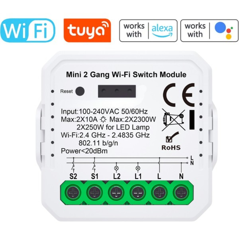 Novato Tuya Uyumlu Ikili Wifi Akıllı Anahtar ( 2X10A / 220V Röle) Çift Çıkışlı, Anahtar Girişli, Google Asistan , Alexa Destekli - 1 Adet Oto, Bahçe, Yapı Market Fiyatı