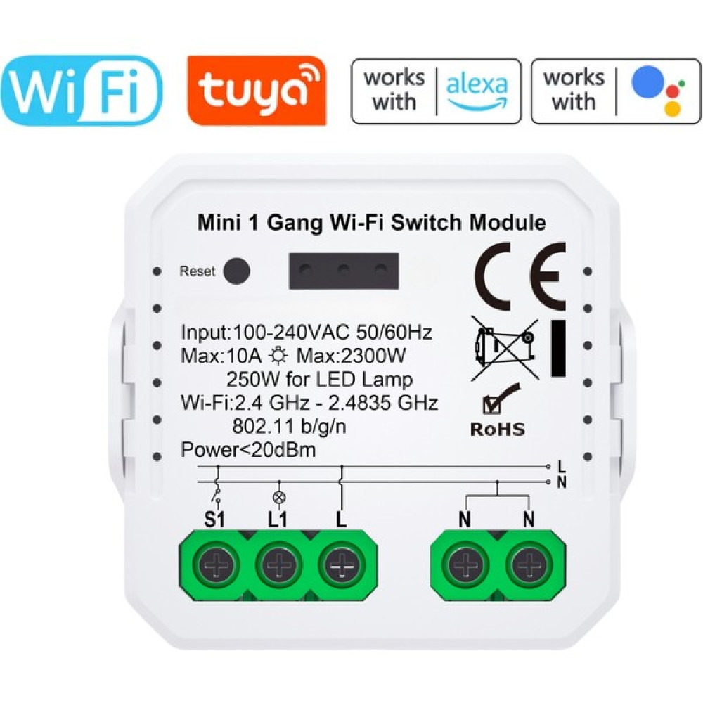 Novato Tuya Uyumlu Tekli Wifi Akıllı Anahtar (10A - 220V Röle) - Tek Çıkışlı, Anahtar Girişli, Google Asistan, Alexa Destekli Switch Oto, Bahçe, Yapı Market Fiyatı