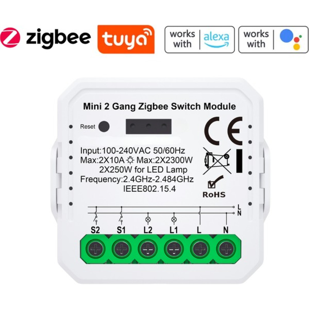 Novato Tuya Uyumlu Zigbee Çift Çıkışlı Akıllı Anahtar (10A - 220V Röle) Anahtar Girişli, Google Asistan, Alexa Home Assistant Zigbee2MQTT ZHA Deste... Oto, Bahçe, Yapı Market Fiyatı