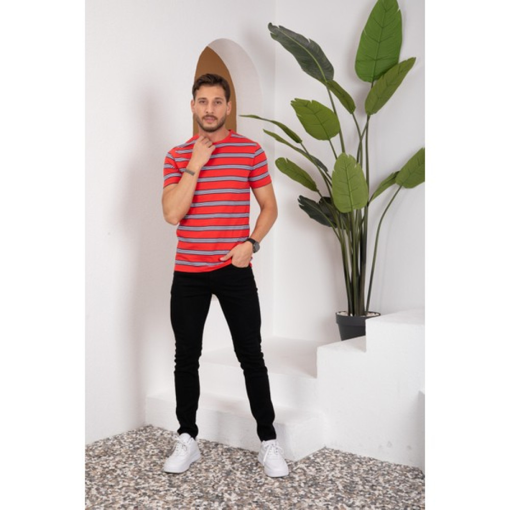 Novaweave Erkek Bisiklet Yaka Kısa Kol Çizgili T-Shirt Erkek T-shirt Fiyatı