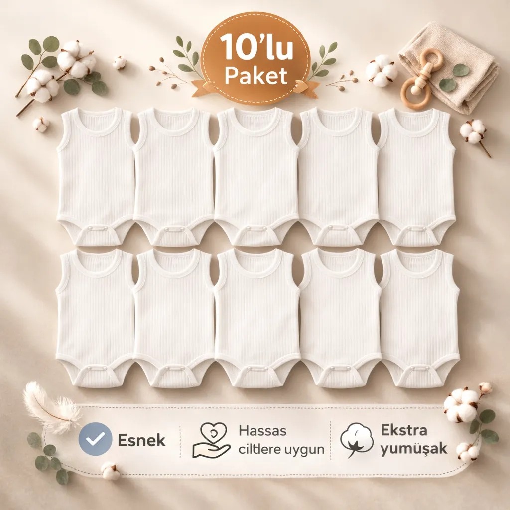 Novibaby 10'lu Ribana Bebek Atlet Body Zıbın Raporu Çıtçıtlı Beyaz 100% Pamuk - Ribana Bebek Body Diğer Fiyatı