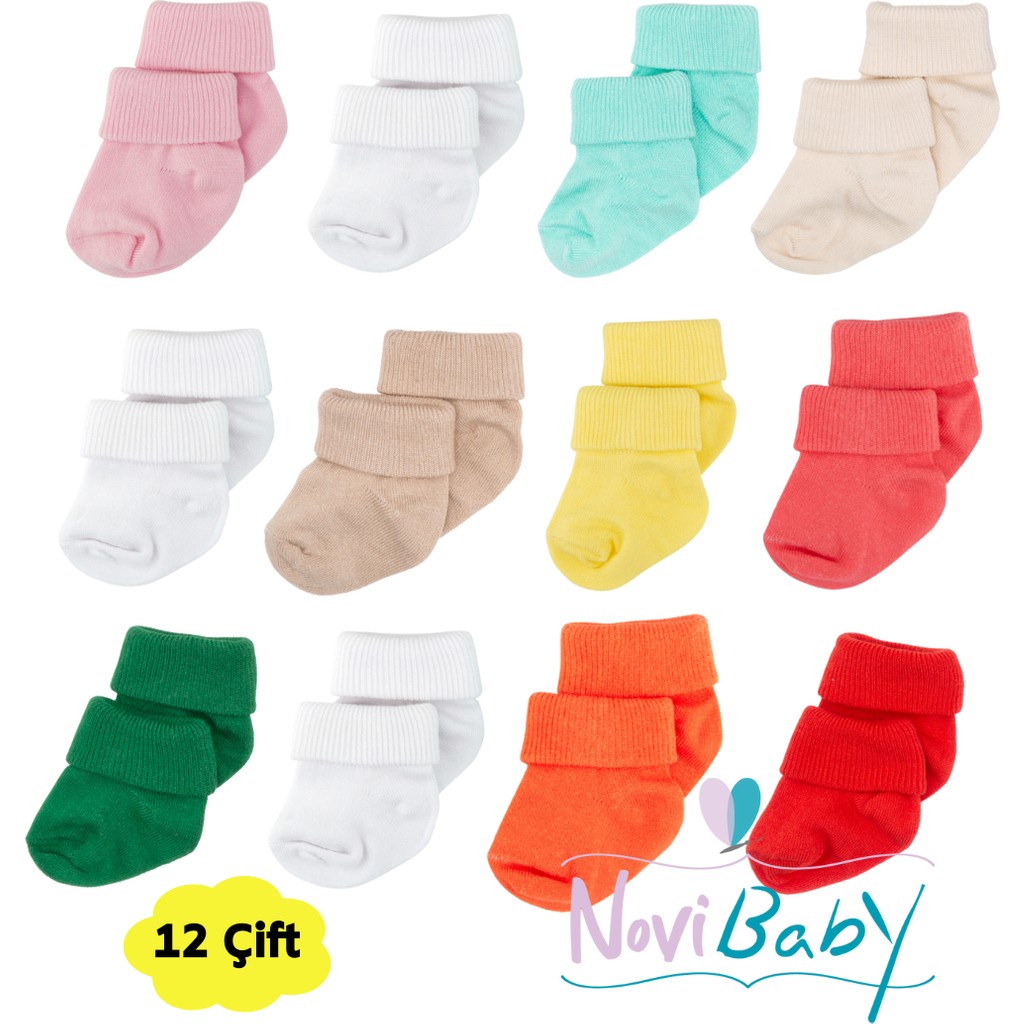 Novibaby 12'li Bambu Yenidoğan Bebek Çorap I Mix Girl I Kız Erkek Bebek Çorabı Diğer Fiyatı