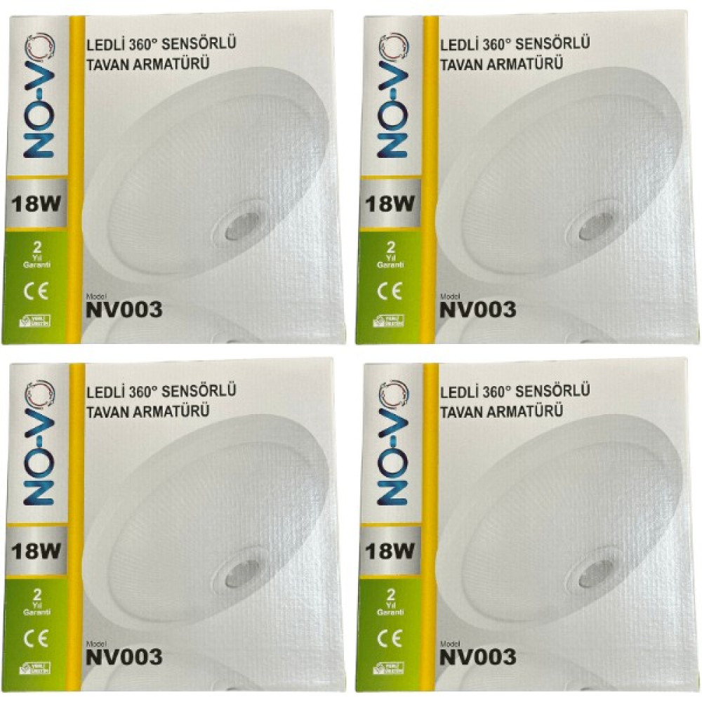 Novo 18W Ledli (Beyaz Işık) 360 Derece Sensörlü Tavan Armatürü NV003 (4 Adet) - Beyaz Armatür Fiyatı