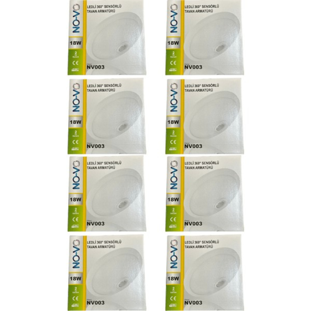 Novo 18W Ledli (Beyaz Işık) 360 Derece Sensörlü Tavan Armatürü NV003 (8 Adet) - Beyaz Armatür Fiyatı