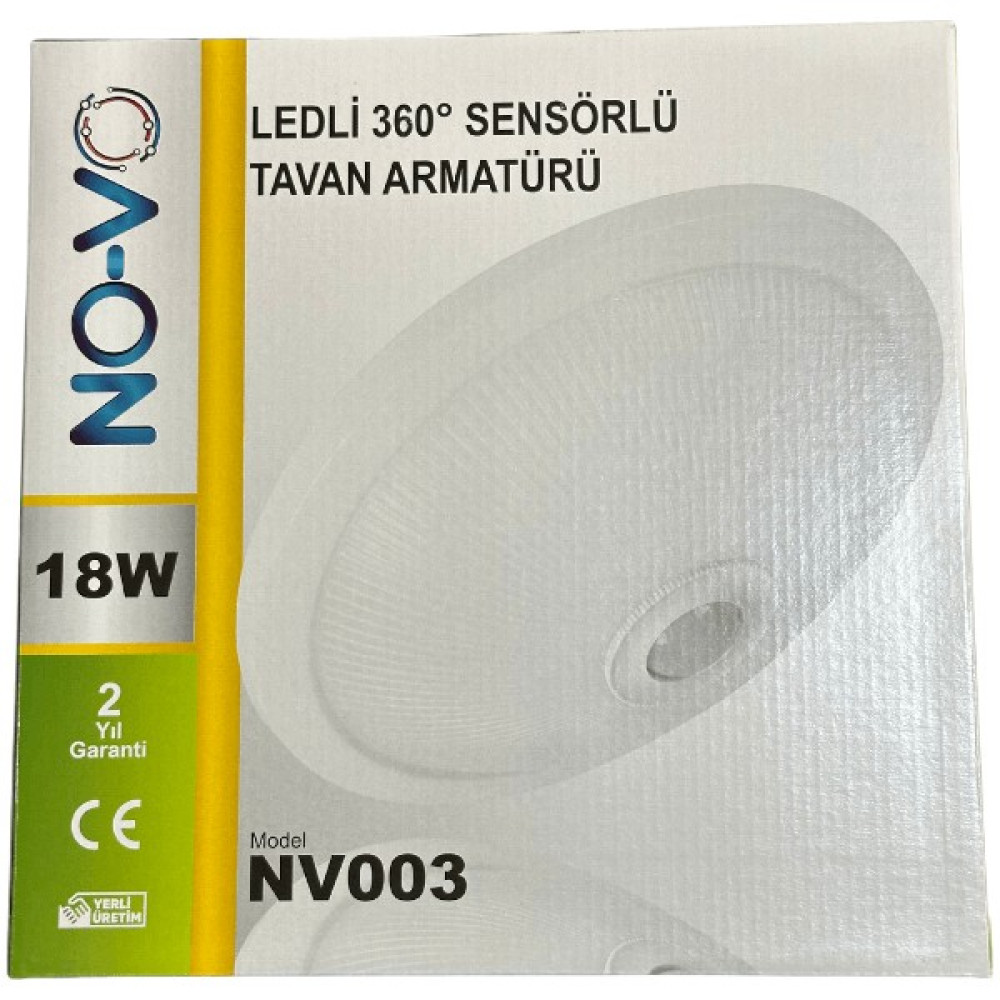 Novo 18W Ledli (Beyaz Işık) 360 Derece Sensörlü Tavan Armatürü NV003 - Beyaz Armatür Fiyatı