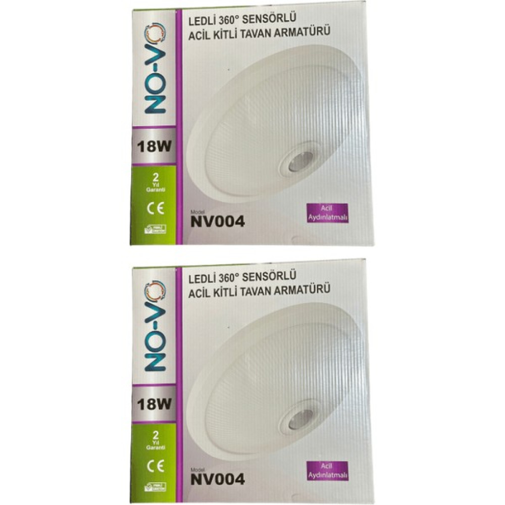 Novo 18W Ledli (Beyaz Işık) Sensörlü Acil Kitli (Acil Aydınlatmalı) Tavan Armatürü NV004 (2 Adet) - Beyaz Armatür Fiyatı
