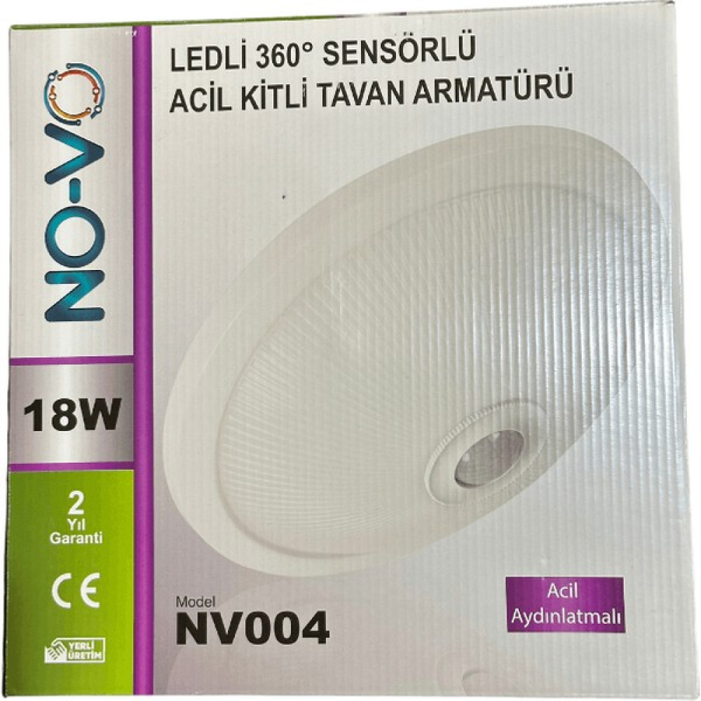 Novo 18W Ledli (Beyaz Işık) Sensörlü Acil Kitli (Acil Aydınlatmalı) Tavan Armatürü NV004 - Beyaz Armatür Fiyatı