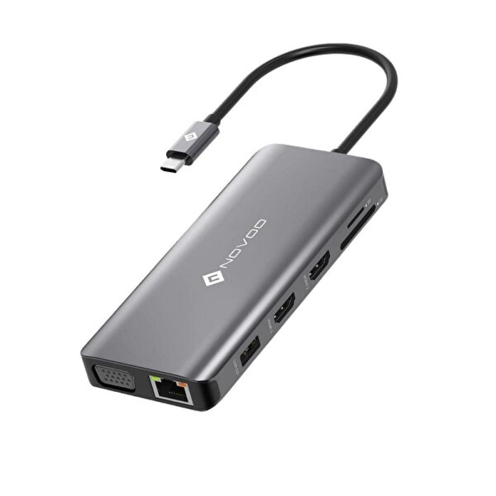 Novoo Type-C to 2xHDMI VGA 4xUSB-A Rj45 Ethernet PD 100W AUX TF SD Kart Okuyucu Dönüştürücü USB & Firewire Ürünleri Fiyatı