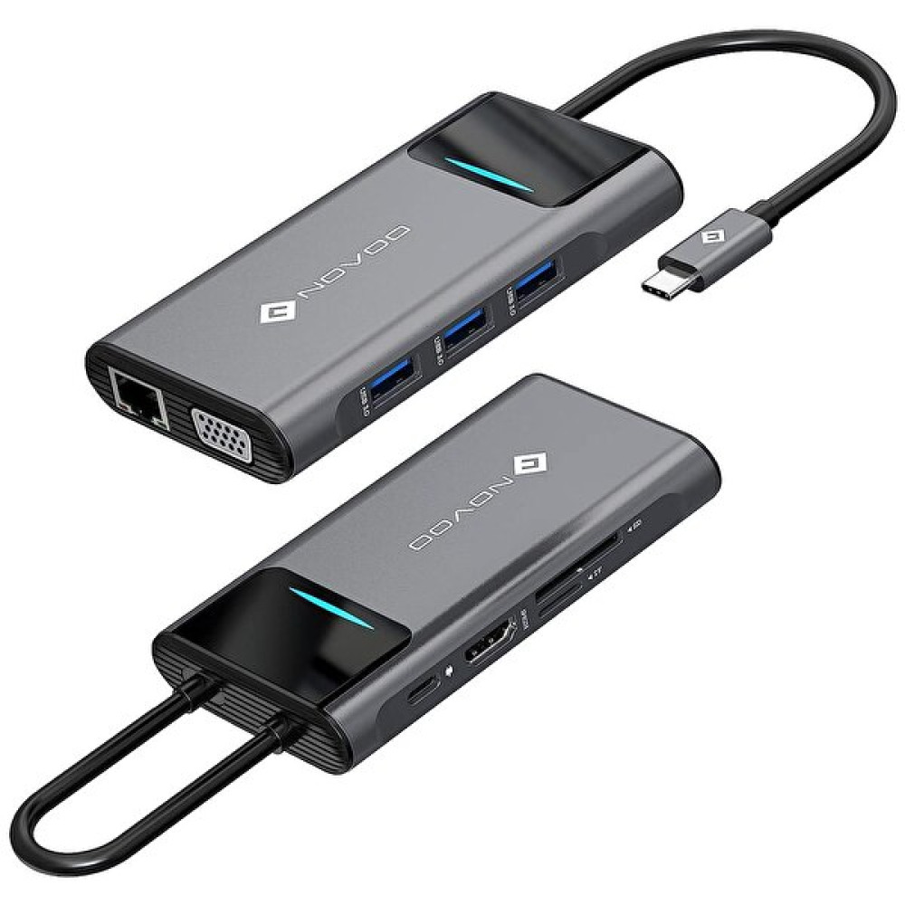 Novoo Type-C to 3xUSB-A 3.0 4K Hdmi VGA Rj45 PD 100W SD TF Kart Okuyucu Hub USB & Firewire Ürünleri Fiyatı
