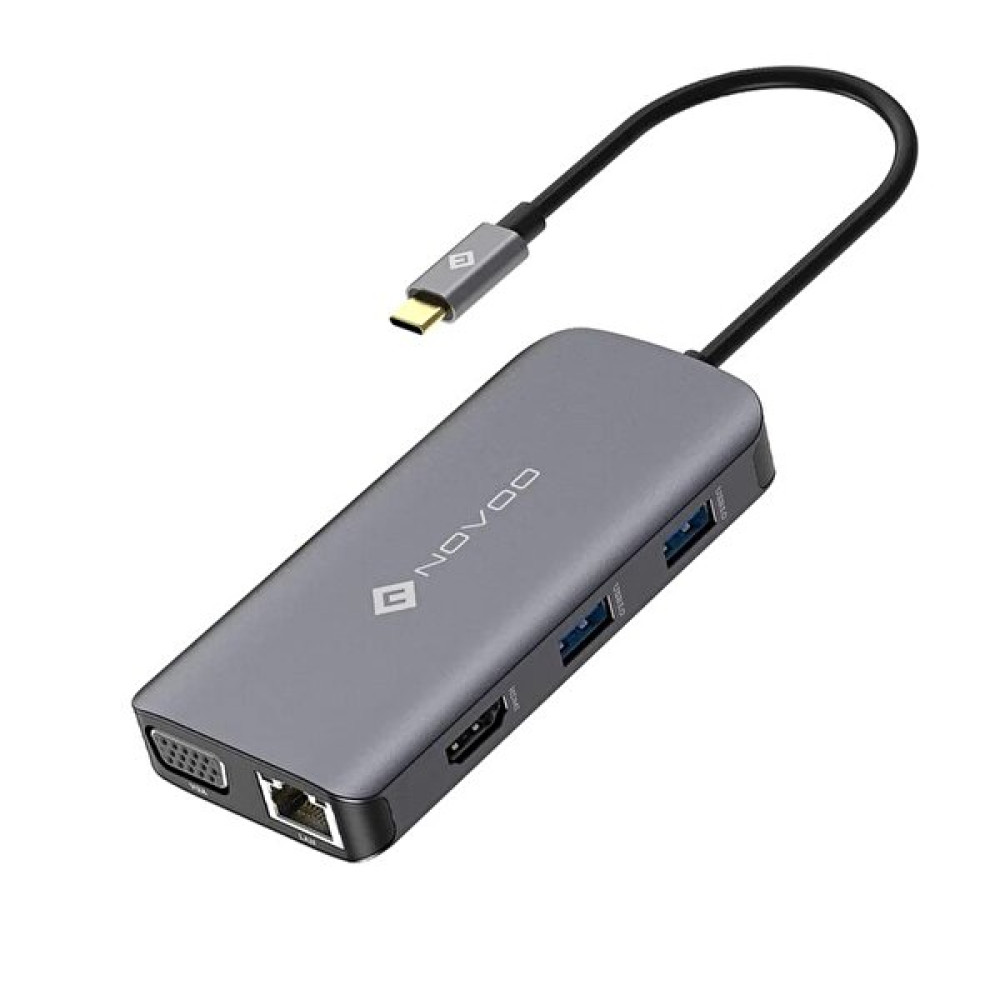 Novoo Type-C to 3xUSB-A 3.0 Hdmi 4K@30Hz VGA Rj45 PD 100W SD TF Kart Okuyucu Hub USB & Firewire Ürünleri Fiyatı