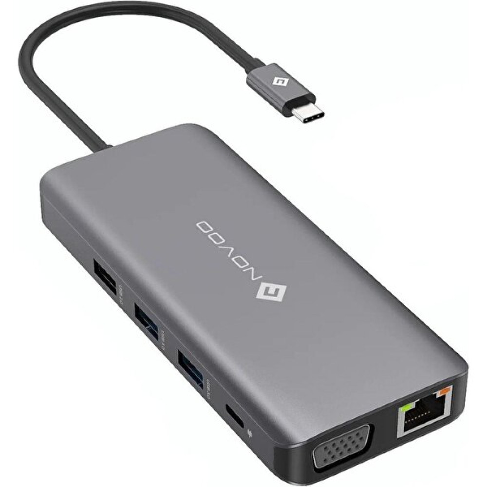 Novoo Type-C To 4*usb-A 2*hdmı VGA RJ45 Ethernet Pd 100W Tf Sd Kart Okuyucu Dönüştürücü Bilgisayar Çevirici ve Adaptörü Fiyatı