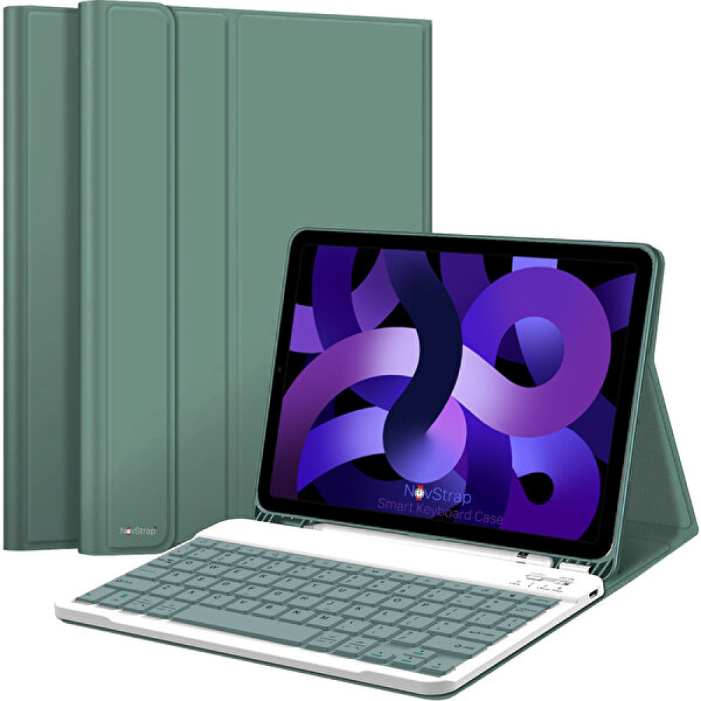 Novstrap Apple iPad Air 4/5 Nesil 10.9 Inç Uyumlu Bluetooth Klavyeli Kılıf Deri Kapaklı Standlı - Koyu Yeşil Tablet Kılıfı Fiyatı