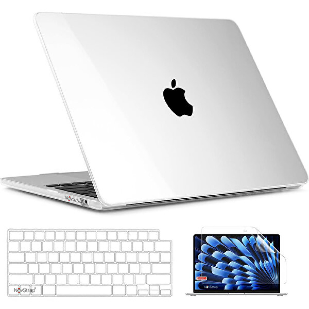 Novstrap Apple Macbook Air 15 Inç A2941 M2 Çip ile Uyumlu Parlak Kılıf + Şeffaf Klavye Kılıfı + Film - Macbook Air 15 inç M2 (A2941) Tablet Pc Aksesuarları Fiyatı