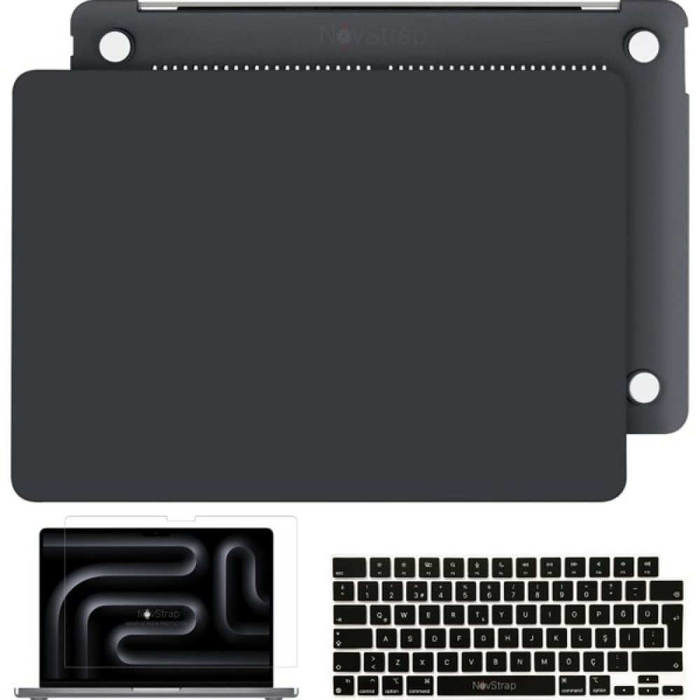 Novstrap Apple Macbook Pro 14 Inç M3 A2992 A2918 ile Uyumlu Mat Kılıf + Siyah Klavye Kılıfı + Film - MACBOOK PRO 14" M3 (A2992-A2918) Tablet Pc Aksesuarları Fiyatı