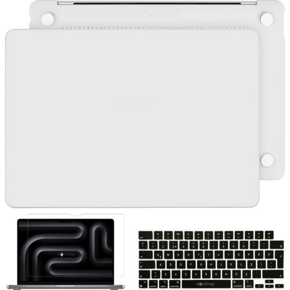 Novstrap Apple Macbook Pro 14 Inç M3 A2992 A2918 ile Uyumlu Mat Kılıf + Siyah Klavye Kılıfı + Film - MACBOOK PRO 14" M3 (A2992-A2918) - Şeffaf Tablet Pc Aksesuarları Fiyatı