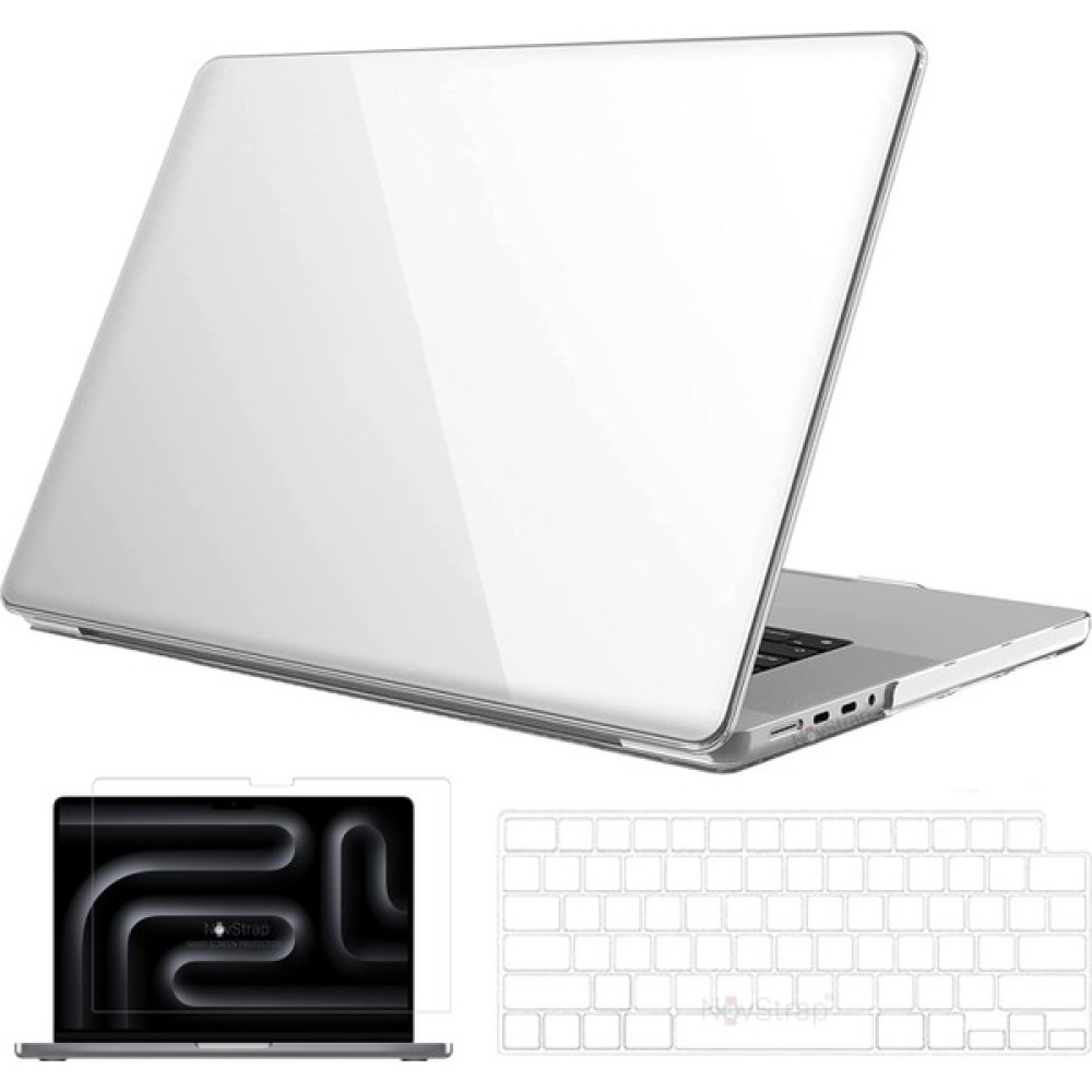Novstrap Apple Macbook Pro 16 Inç M3 A2991 ile Uyumlu Parlak Kılıf + Şeffaf Klavye Kılıfı + Film - Macbook Pro M3 16 inc (A2991) Tablet Pc Aksesuarları Fiyatı