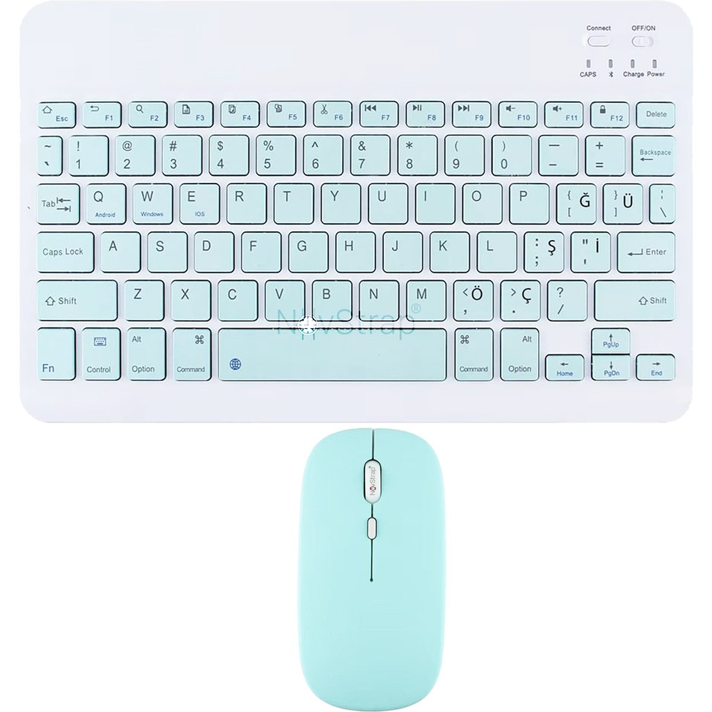 Novstrap Samsung Galaxy Tab A11 / A11 Plus ile Uyumlu Türkçe Q Bluetooth Klavye Mouse Seti Şarjlı - A11/A11 Plus - Açık Yeşil Tablet Pc Aksesuarları Fiyatı